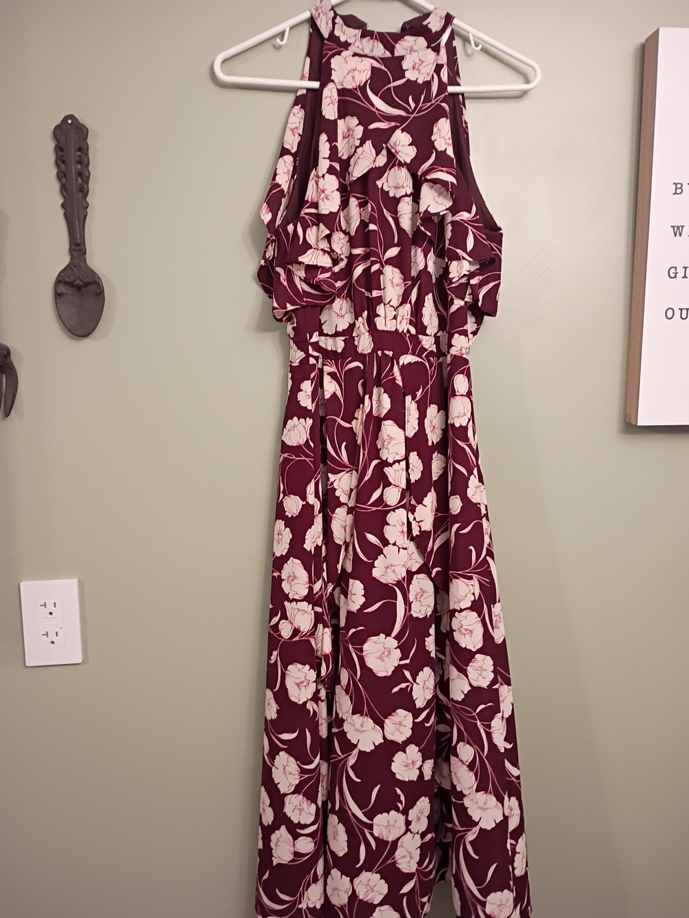 LC Lauren Conrad Burgundy Maxi Dress with Cream Floral Print